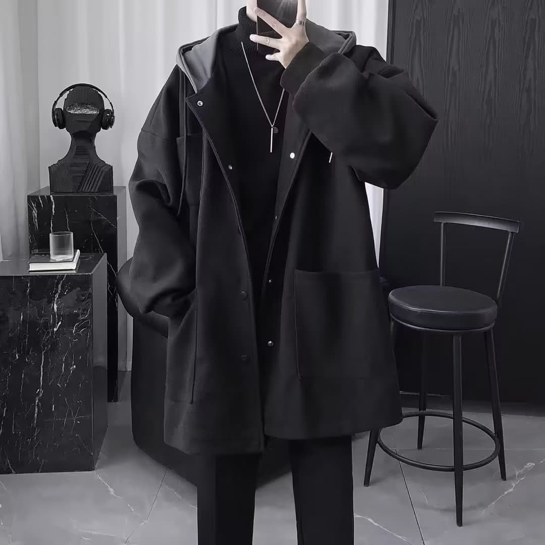 Autumn/Winter Men's Stylish Bad Boy Matching Light Mature Style Mid-Length Wool Overcoat Jacket Spring High-End Men's Hooded Quilted