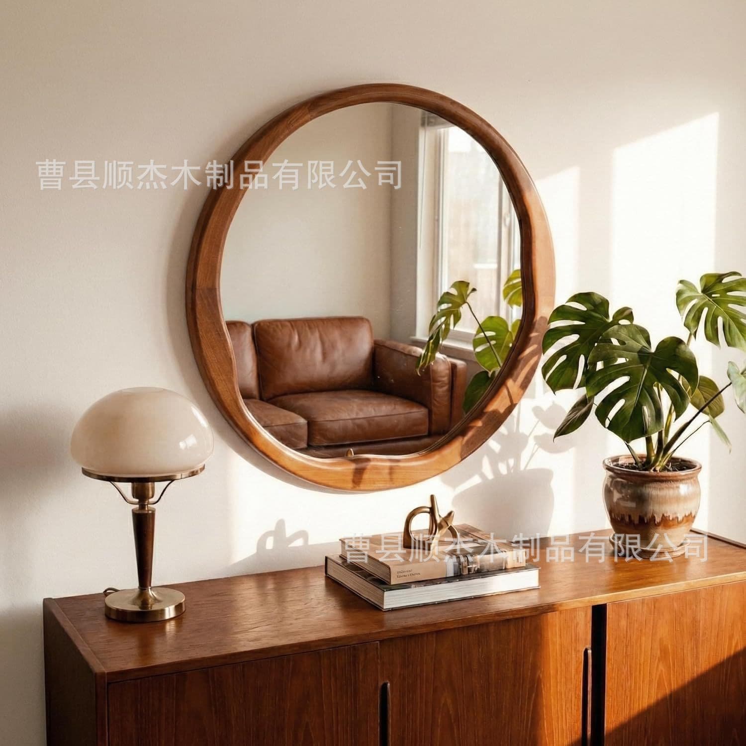 Cross-border wooden mirror frame bathroom hanging mirror wall round decorative mirror solid wood bedroom makeup mirror frame