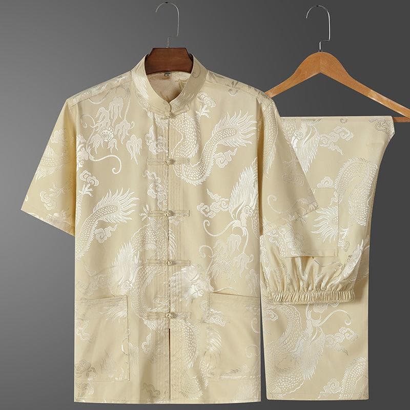 Ice Silk Tang Suit Men's Middle-Aged and Elderly Short Sleeve Shirt Set Casual Grandpa Summer Chinese Style Hanfu