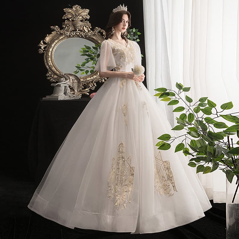 French-style Maternity Wedding Dress 2025 New Simple V-Neck Going-Away Gown Plus Size Arm-Covering Super Fairy