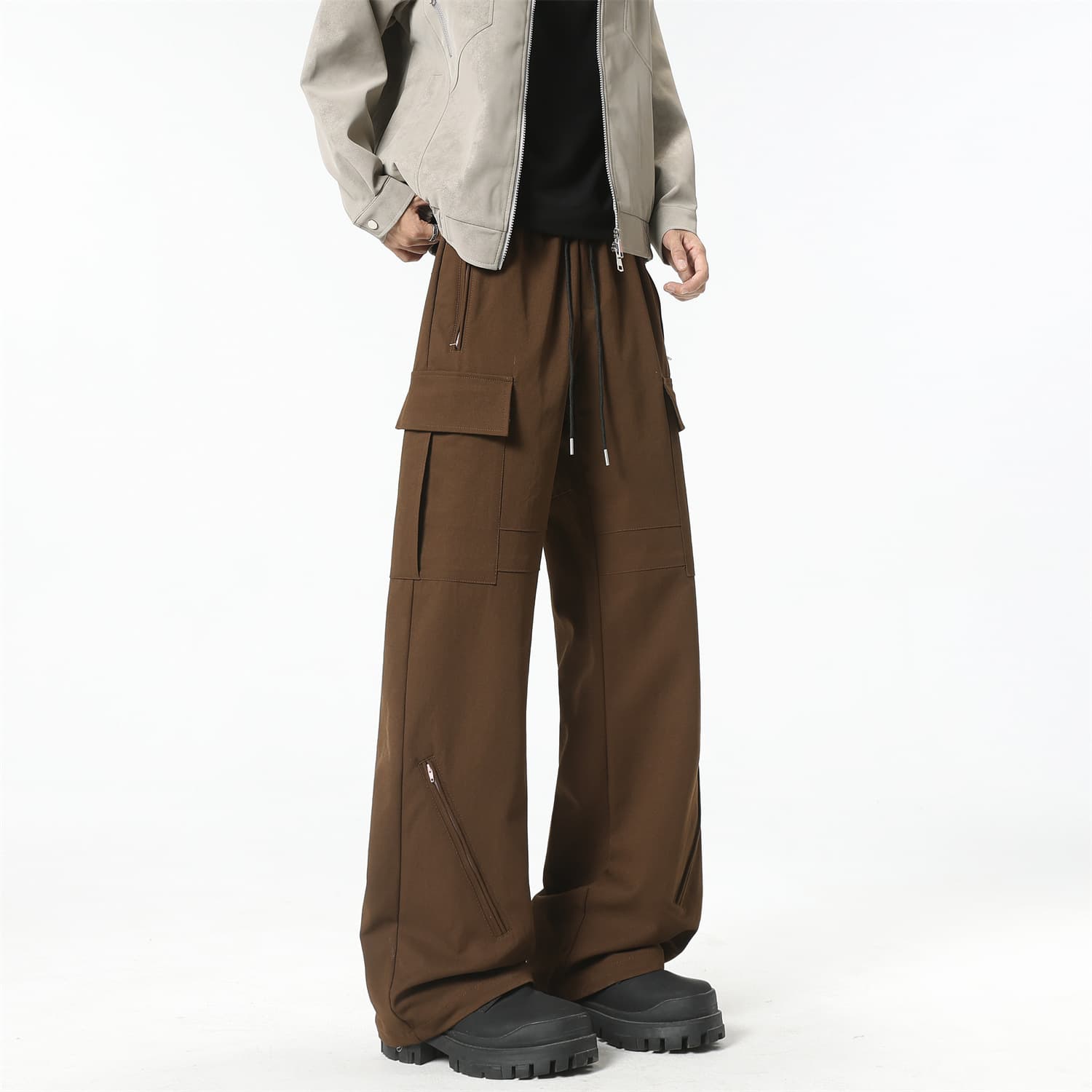 American high street multi-pocket pure cotton overalls for men in spring and autumn, loose casual leggings, slim straight wide-leg pants