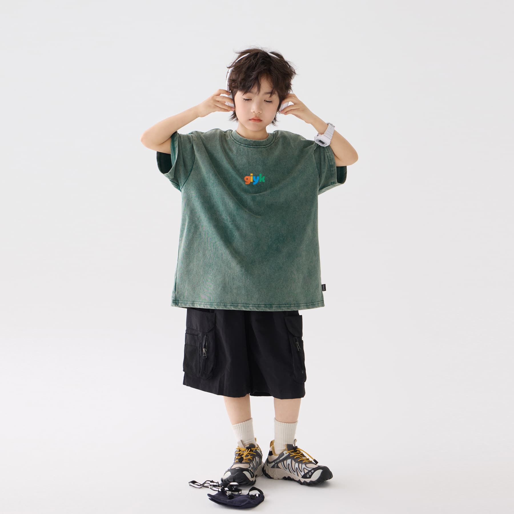 2026 Summer New Kids Clothing Trendy Retro Washed Short Sleeve Boys Medium Big Kids Letter Print Loose Cotton T-Shirt
