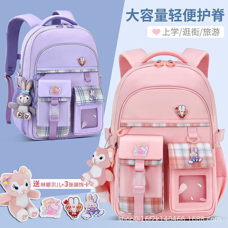Backpack for Elementary School Girls, Grades 1, 2, 3 to 6, Middle School, Weight-Reducing Lightweight Large Capacity Spine-Protecting Backpack