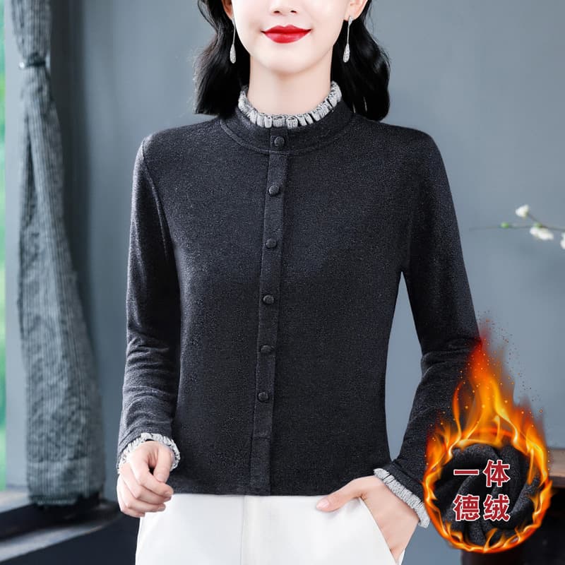 Double-sided polyester base layer women new autumn/winter fashion inner/outer wear stylish versatile warm top