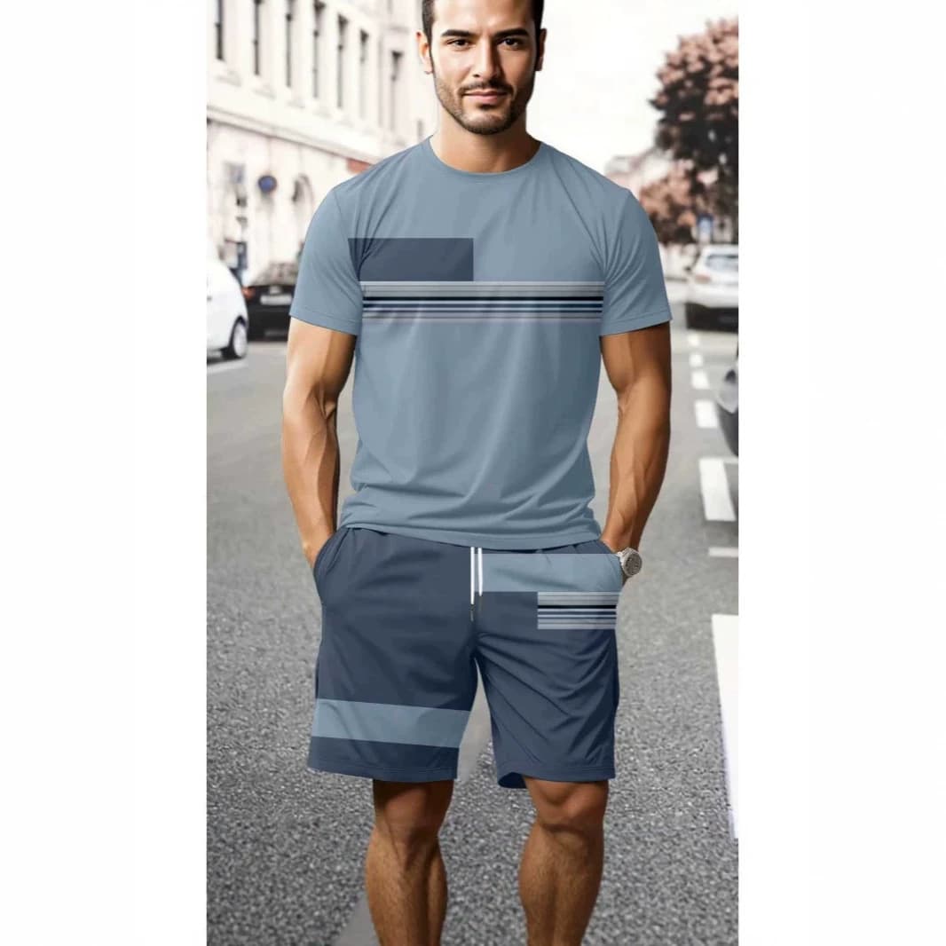 Multi-platform dropshipping supported for EU/US cross-border men's sets, 3D digital printed short sleeve shirt and shorts men's beach shorts