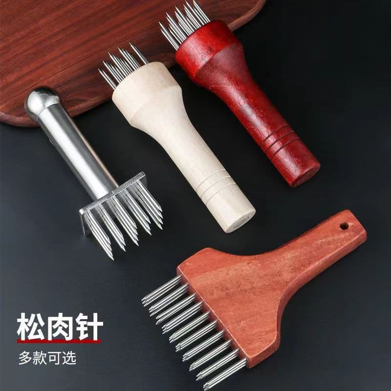 Wooden handle meat piercer, loose meat needle, meat piercer, delicious meat piercer, stainless steel piercer steak, pierce tender meat