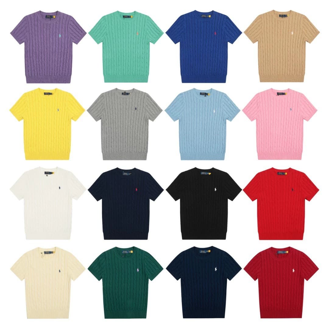 S Scan-code RL Ralph Lauren Pony Logo Embroidered Polo Short-Sleeve Knit Top, Simple Cable-Knit T-Shirt for Women