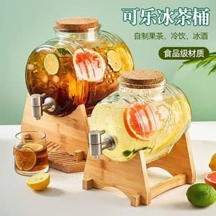 Wholesale High Transparency Thickened Glass Cola Bucket Home Large Capacity with Faucet Drink Bucket Water Pitcher Cup Fruit Bucket