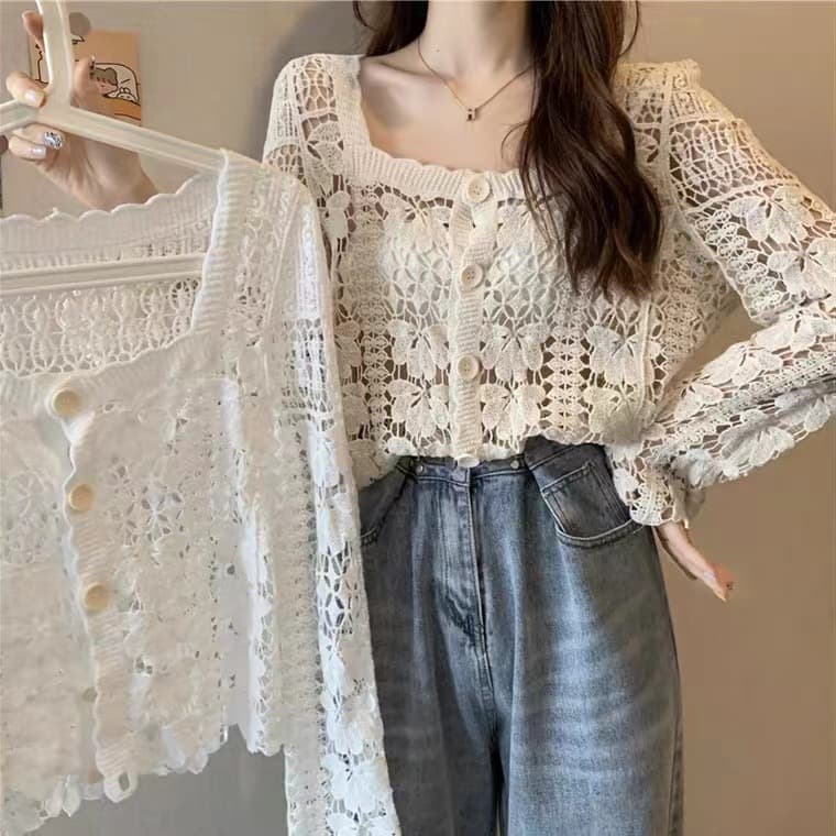 New Autumn Winter Square Neck Stylish Cut Out Knitted Cardigan for Women, Lazy Style Design, Loose and Versatile, Trendy Shirt and Jacket