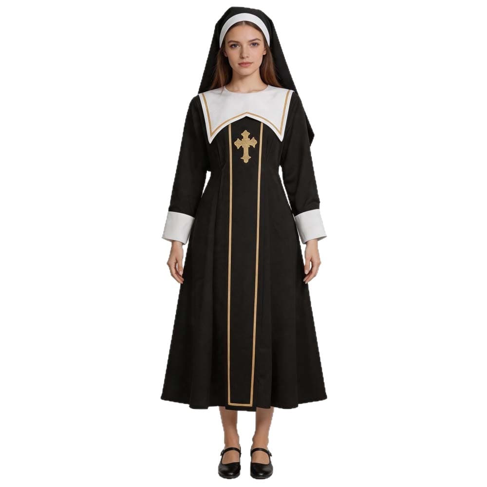 Amazon New Nun Cosplay Costume Halloween Role-Playing Sinister Nun Cosplay Dress Set Factory