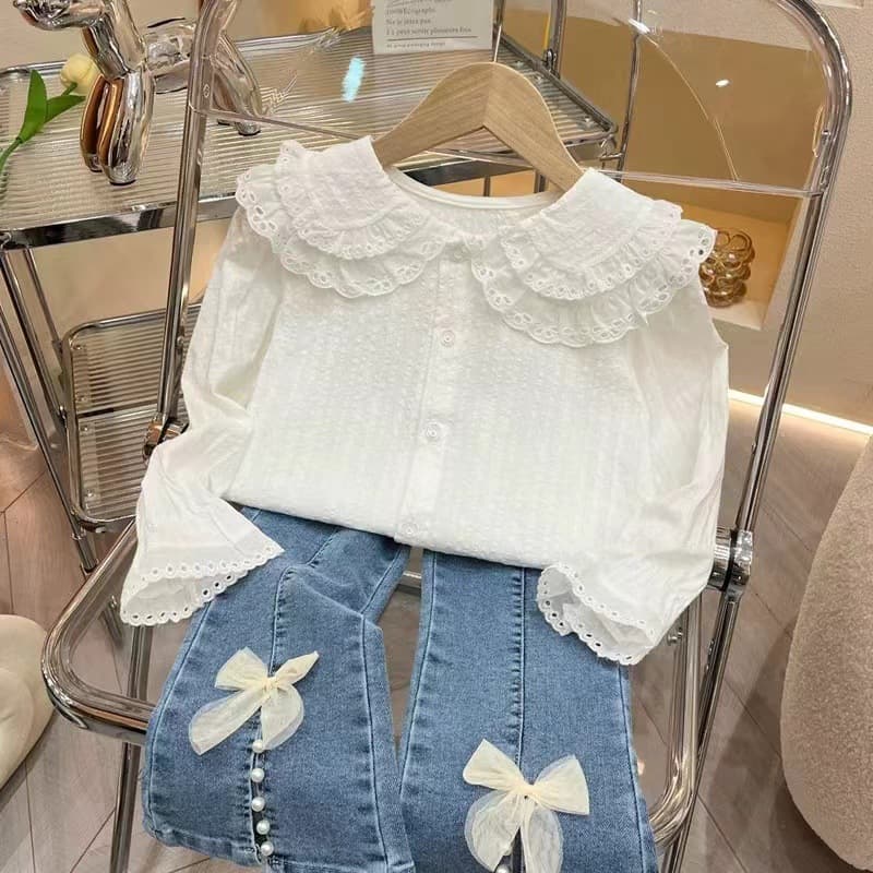 Girls Spring Autumn Long Sleeve Double Layer Peter Pan Collar Shirt Korean Princess Blouse for Toddler