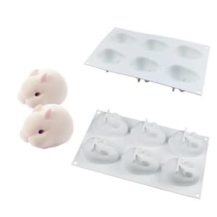 2-Connected 6-Connected Rabbit Pig 3D White Rabbit Silicone Mousse Mold Pudding Rice Cake Mold Jelly Mold
