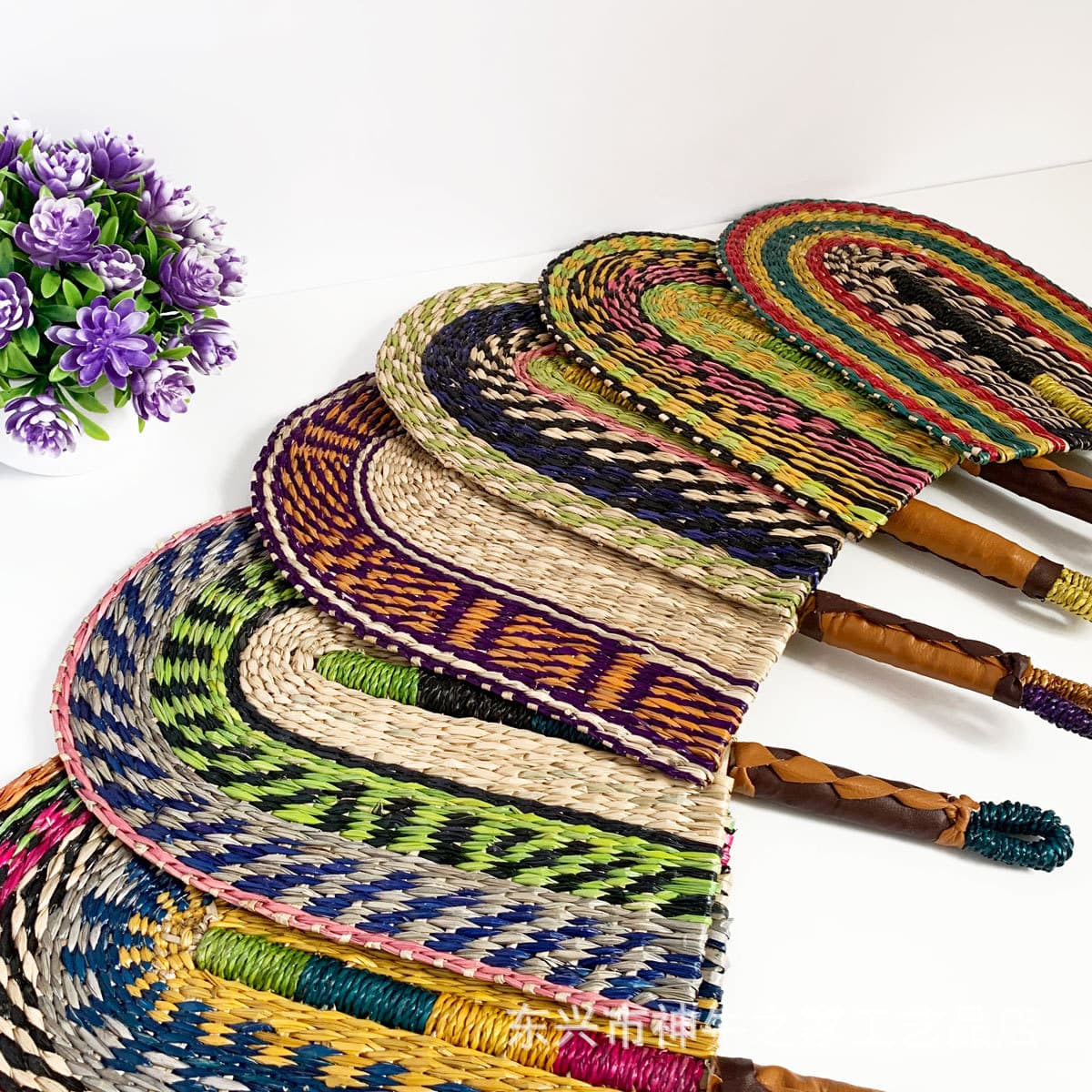 Exotic Ethnic Style Woven Seagrass Decorative Fan, Handmade Wall Hanging for Living Room, Bedroom Background