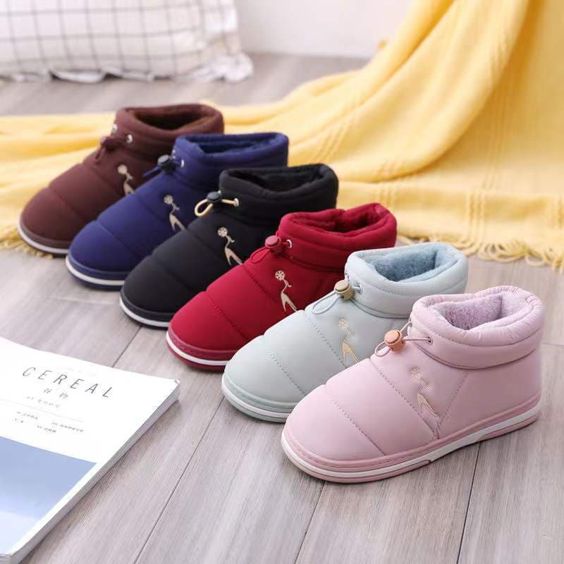Winter Cotton Slippers for Women with Heel Cover, Waterproof Thick-Soled Anti-slip Home High-Top Plush Shoes for Men, Thickened Warm