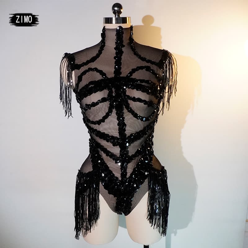 Bodysuit costume, Amazon bestseller, rhinestone tassel bodysuit, bar/nightclub/go-go performance outfit for women.