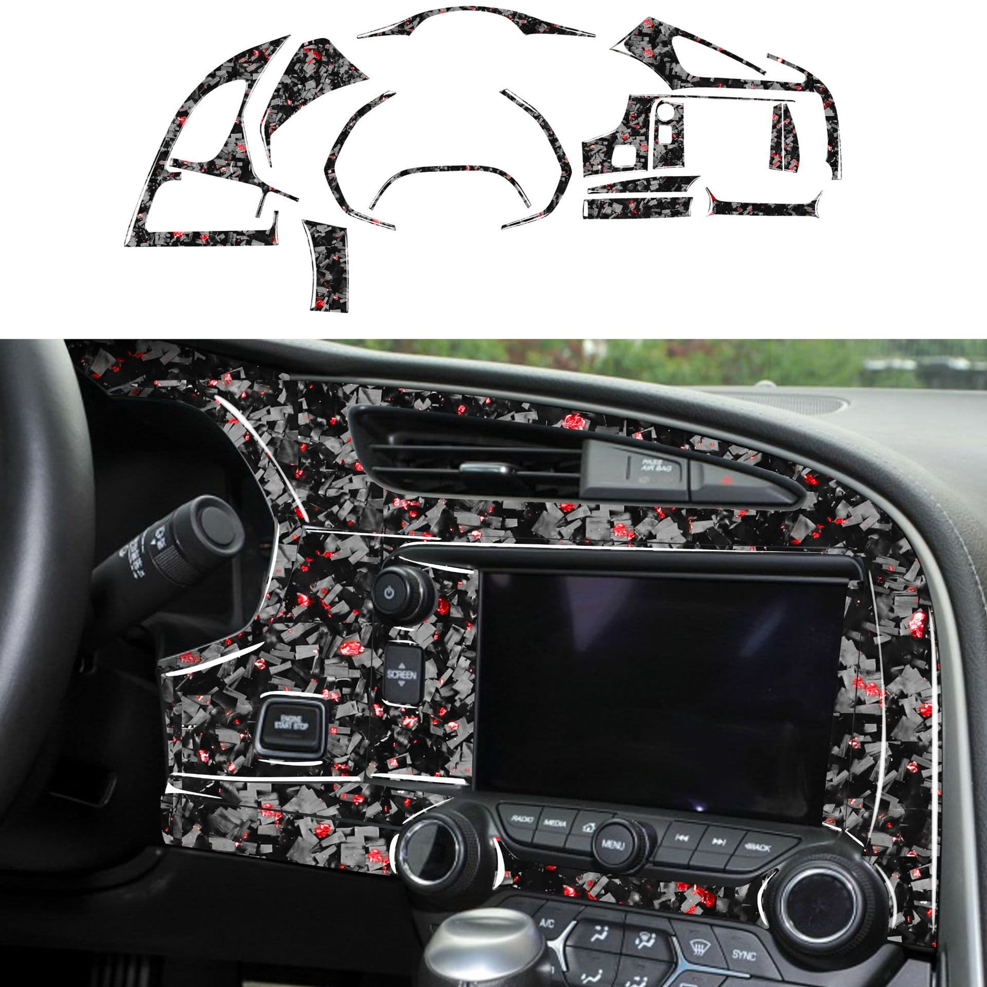 Suitable for 14-19 Chevrolet Corvette C7 center control panel carbon fiber forged gold foil red car interior