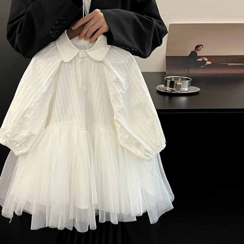 Girls' Spring and Autumn Dress New Style Children's Long-Sleeve Mesh Skirt Thin Fashionable Baby Princess Dress Long Dress