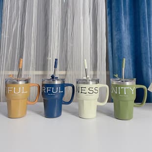 Coffee Insulated Mug High Capacity Vintage Retro Mug with Handle Office Straw Cup with Lid