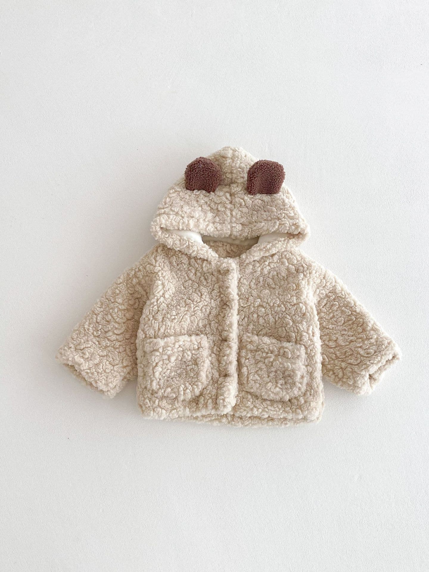 Baby Winter Coat Thick Plush Bear Ears Hoodie Cute Fleece-Lined Warm Top for Boys
