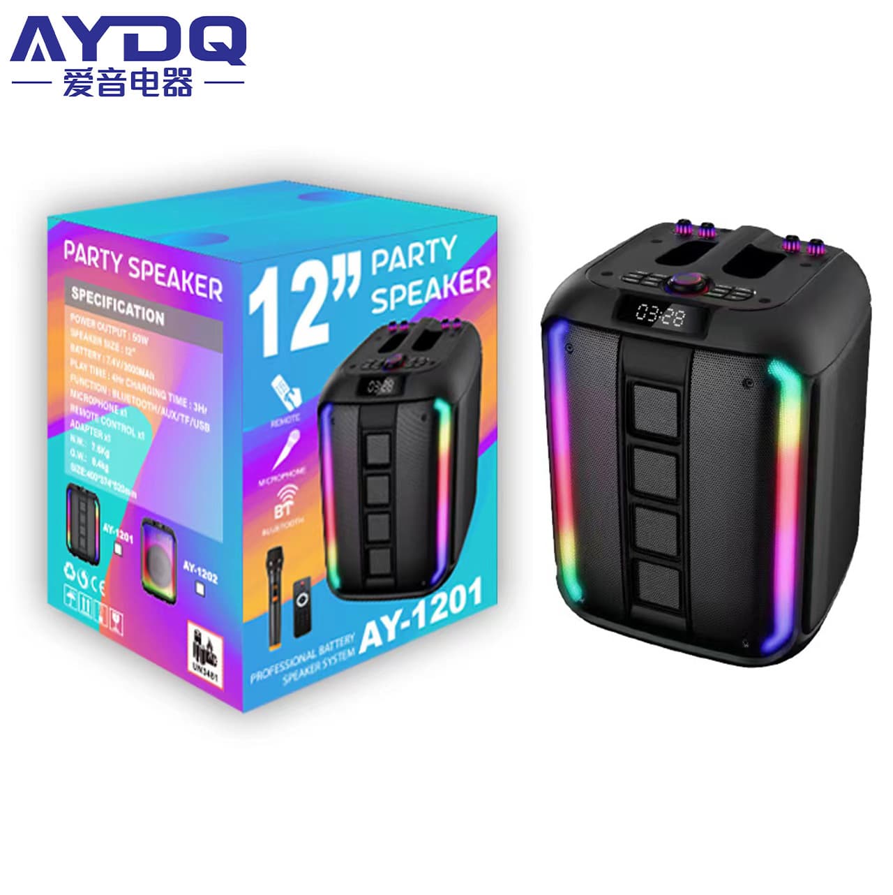 Cross-border Hot Selling Bluetooth Speaker with Microphone RGB Color Lights 12-inch Large Speaker with Stand Outdoor High Quality