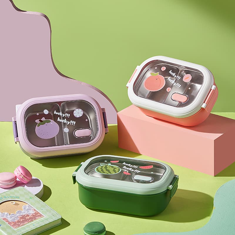 Stainless Steel Divided Lunch Box for Elementary School Girls, Office Workers, and Cafeteria Use with Fresh-Keeping Bento Box