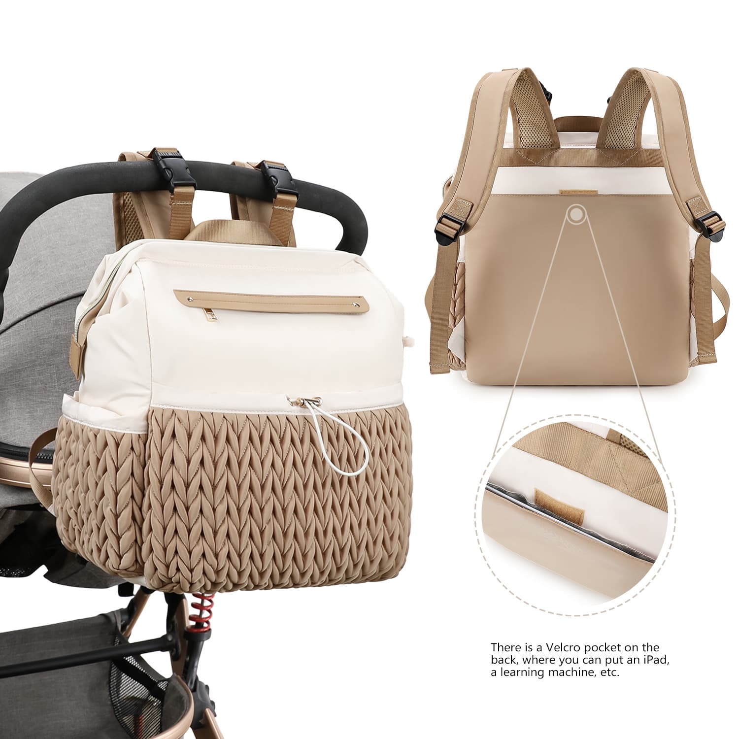New Quilted Mommy Bag, Large Capacity Multifunctional Baby Diaper Backpack, Waterproof for Travel