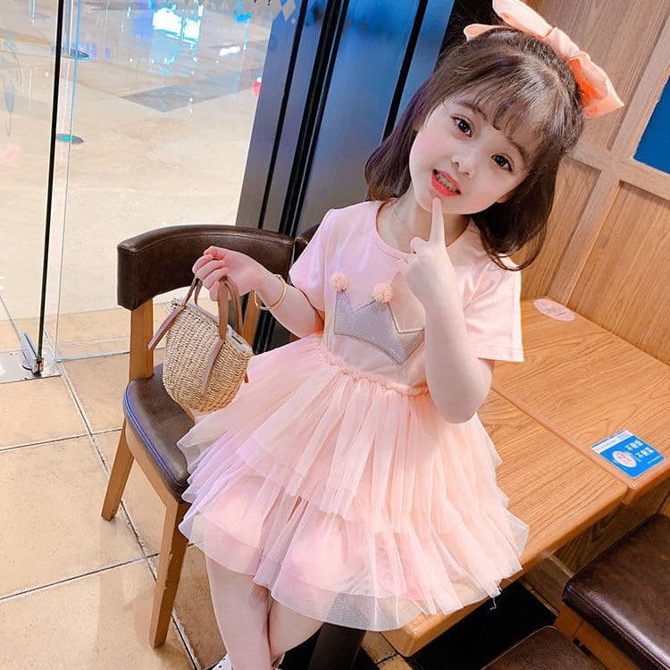 2026 Summer New Style Girls Dress Children's Fashion Crown Dress Baby Korean Mesh Princess Dress