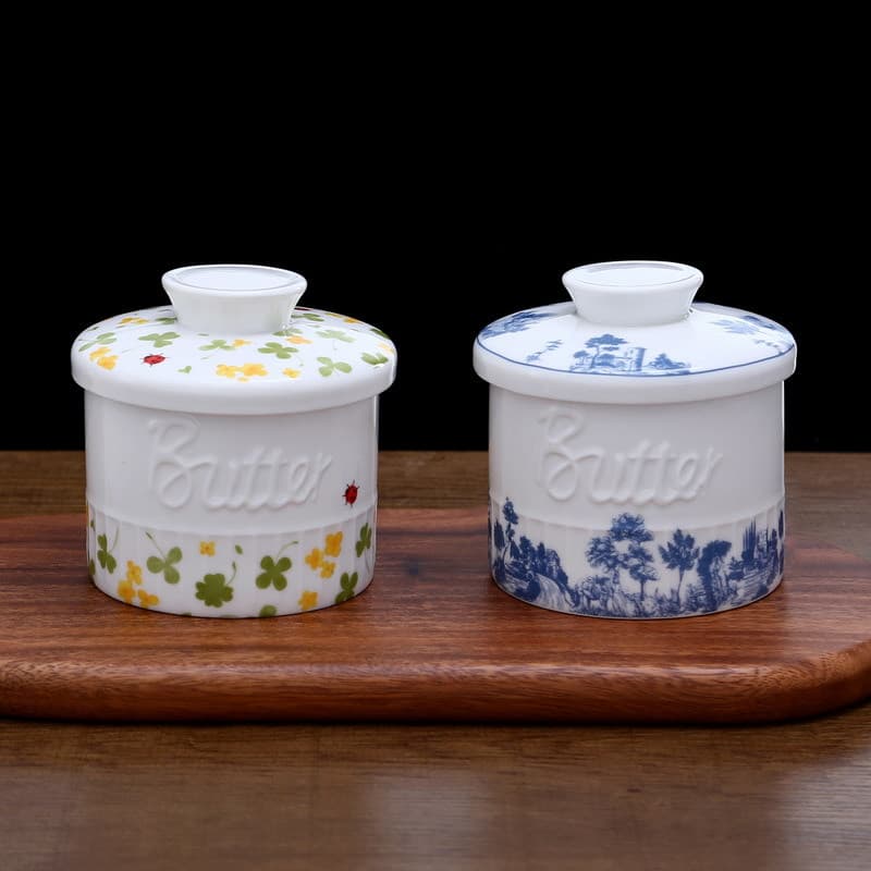 Cross-border best-selling American country style ceramic butter box, restaurant cheese storage jar with lid, household butter jar, butter cup