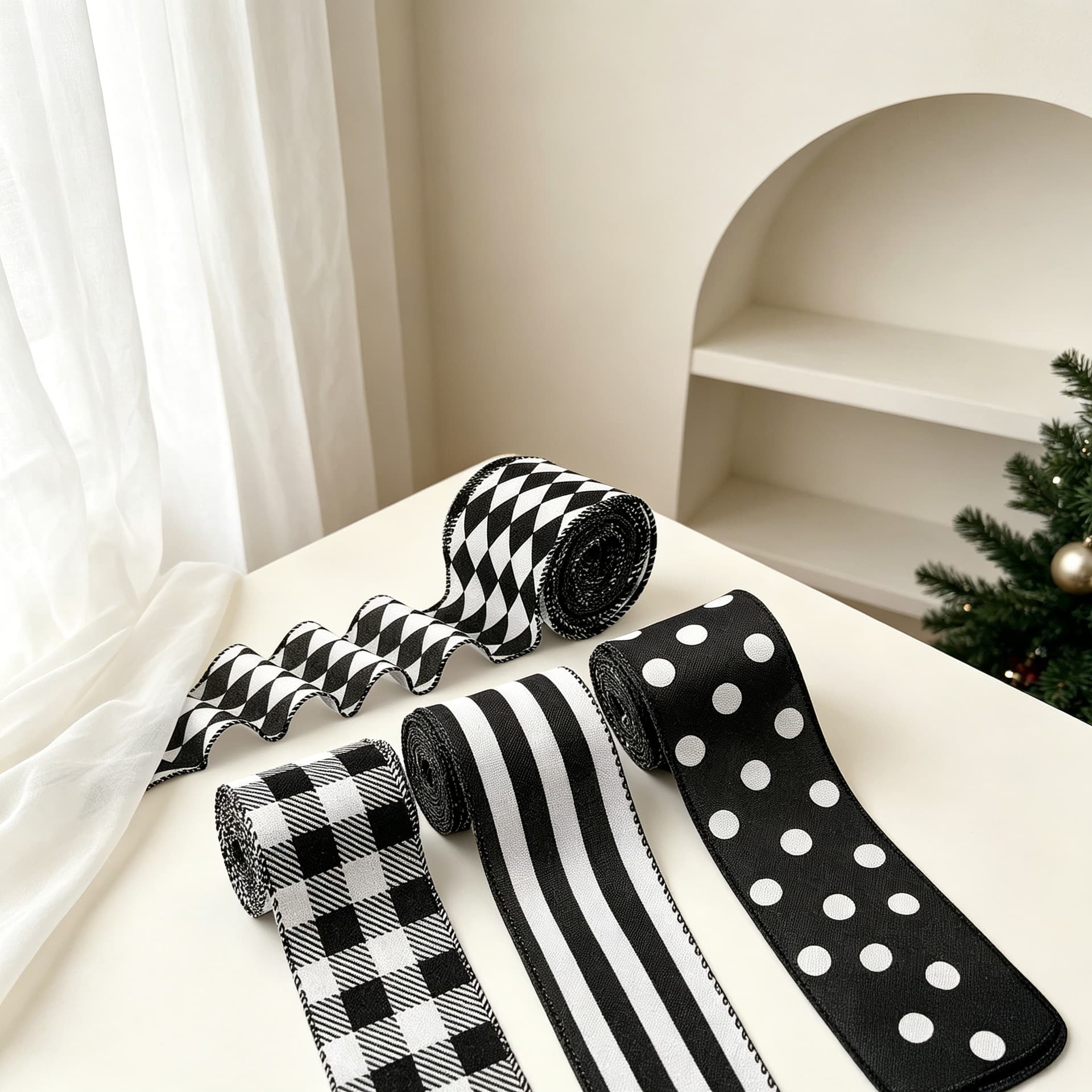Youqi 6CM Gift Box Ribbon Christmas Tree Bow Decoration Curtain Tie Flower Ribbon Home Decoration