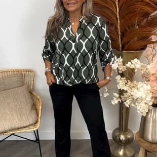 2025 European and American Spring/Summer Cross-border Geometric Print Shirt Loose Fit Elegant Long Sleeve Casual Fashion