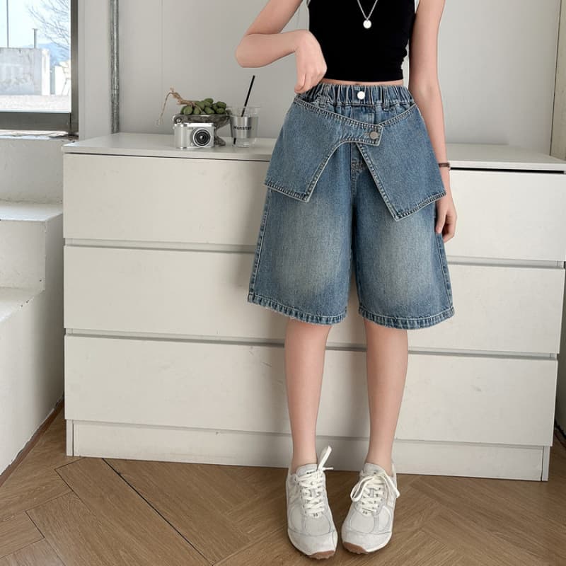 Girls' Denim Mid-Length Shorts 2026 Summer Fashionable Outerwear Loose Five-Point Shorts for Older Children Trendy Pants