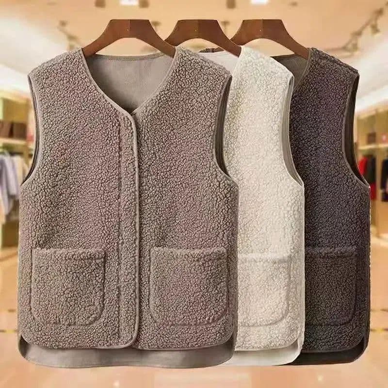 Lamb wool vest sleeveless top for women, fur and fabric integrated outerwear, autumn and winter new style stylish trendy fashionable vest for outerwear.