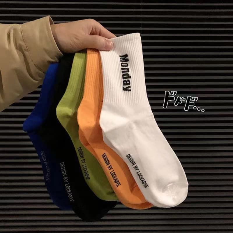 Letter Socks for Men and Women, Ins Trendy Personality Hip Hop European and American Street Mid-Calf Socks, Korean Style Basketball Socks Long Socks