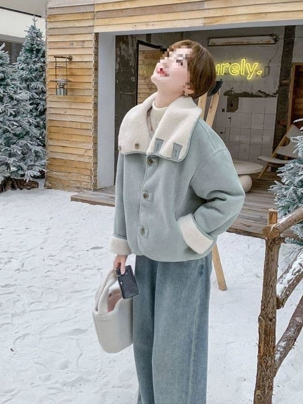 Blue Reversible Lamb Fur Coat Women's Winter New Style Design Thickened Warm Fur-Integrated Top