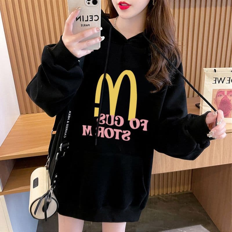 Plus Size Extra Large Hooded Black Thin Hoodie Women Spring Autumn Winter Fleece Lined Thick Loose Concealing Outerwear Top
