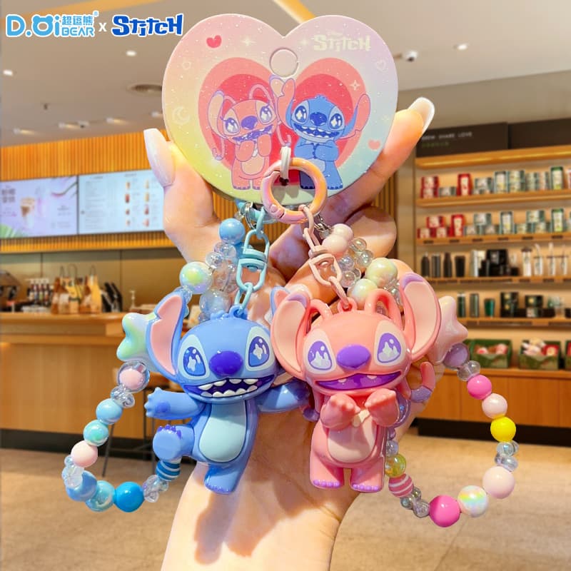 Genuine Stitch fashion beaded keychain pendant cartoon doll couple school bag hanging chain small gift