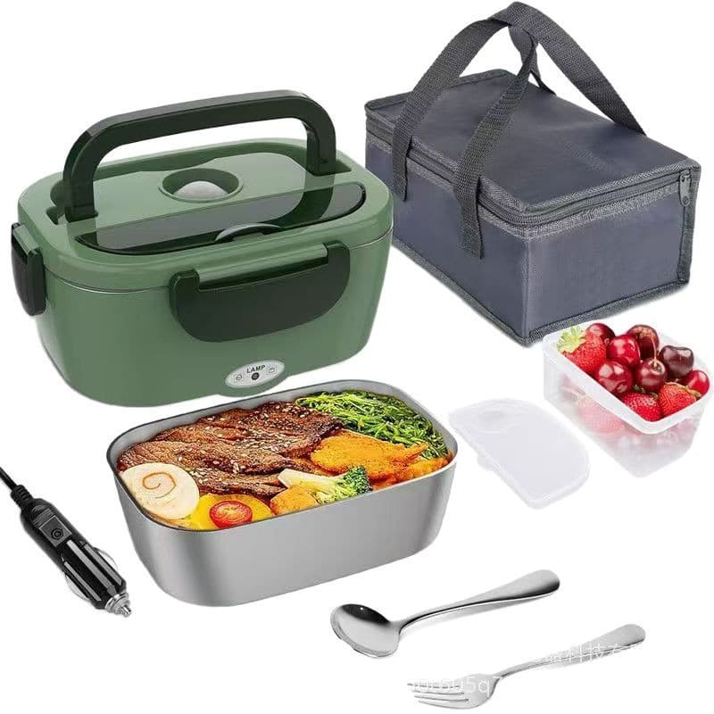 Factory 1.5L electric heated insulated lunch box for bicycles, stainless steel liner, plastic liner, removable and washable car lunch box