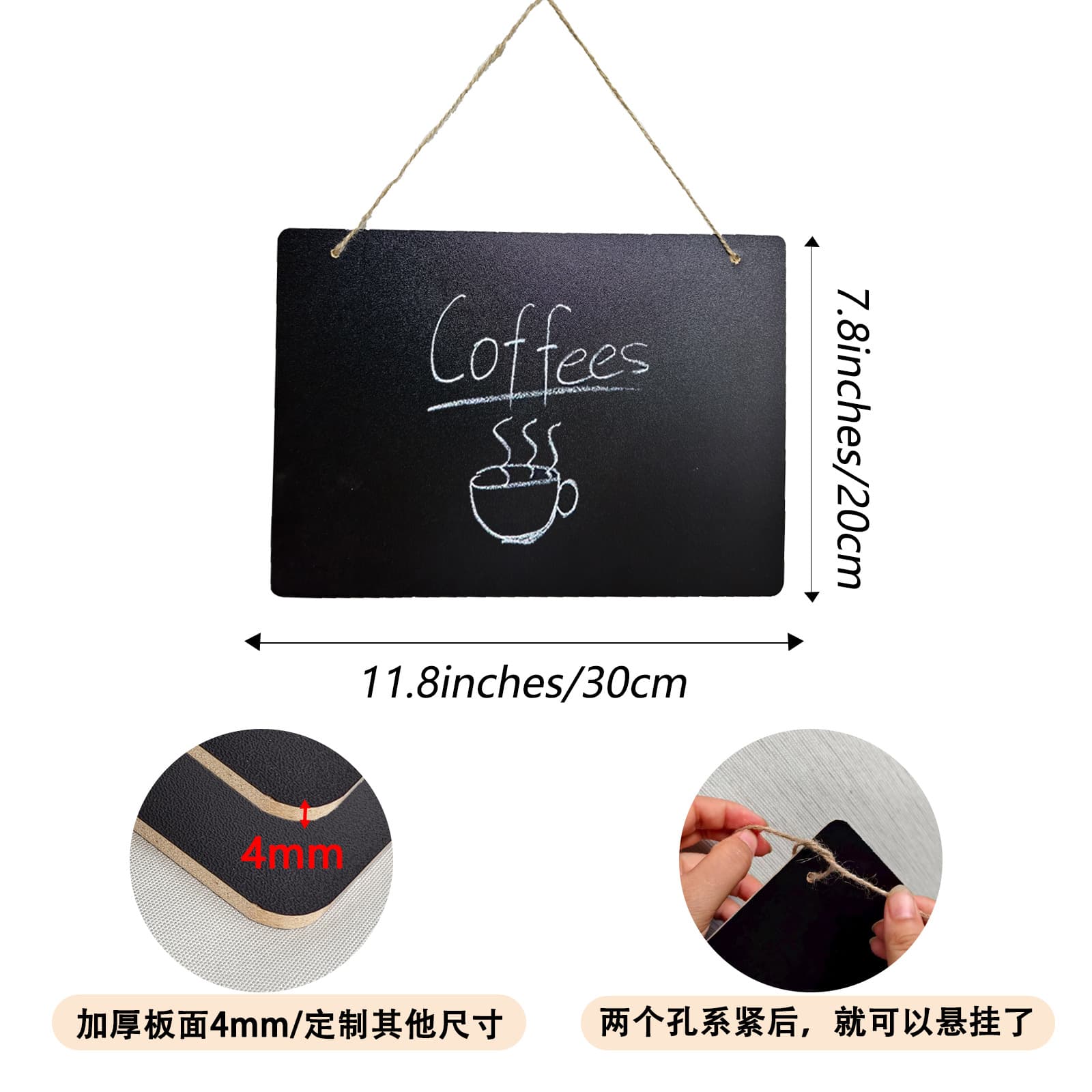 Cross-border frameless blackboard, blackboard sign, hanging plaque, message board, pet house doorplate, hanging handwriting board