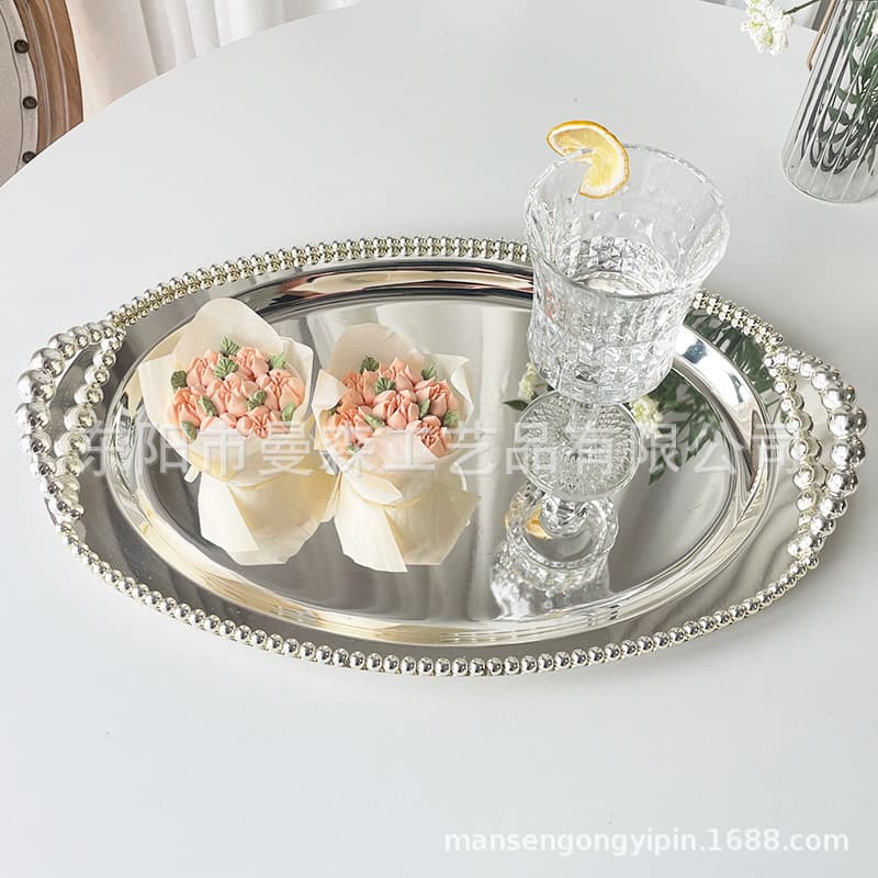 European metal tray oval electroplated silver dessert table cake plate baking party supplies hotel club plate