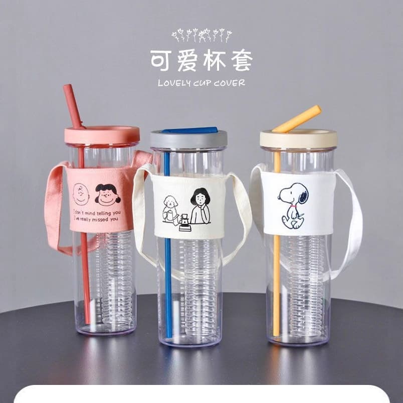 Custom printed logo cartoon handle, Instagram-style canvas bubble tea cup sleeves, coffee heat insulation handle sleeves