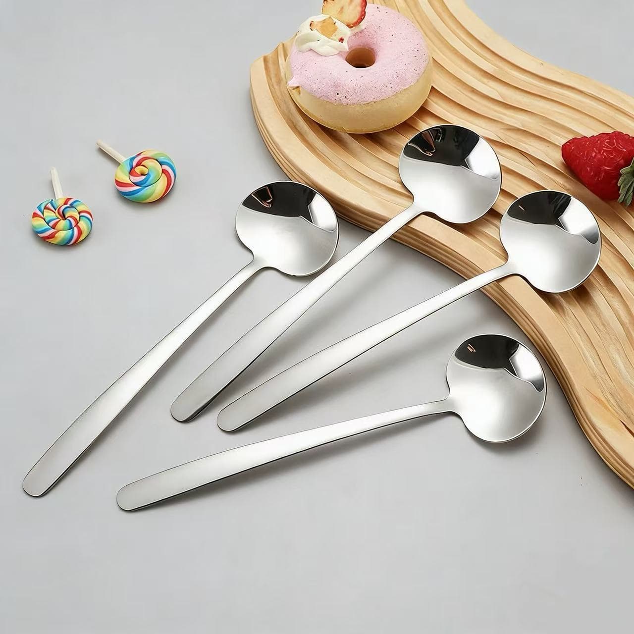 Stainless Steel Spoon Creative Mushroom Shape Household Dining Spoon Long Handle Korean Style Serving Spoon Customizable LOGO