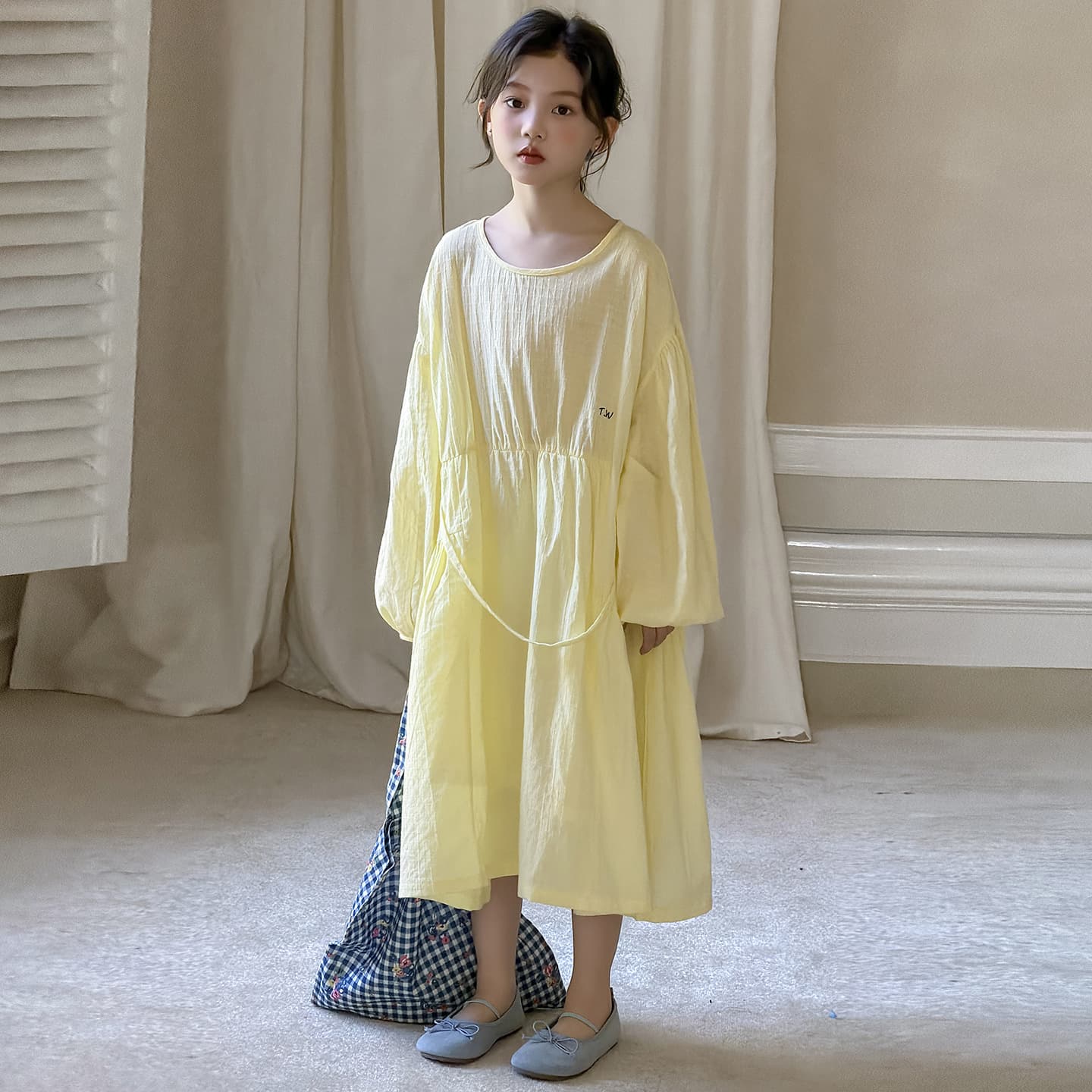 Spring Mid-to-Large Girls Dress Children Kids Long Sleeve Cotton Skirt Fashionable Loose New Korean Style