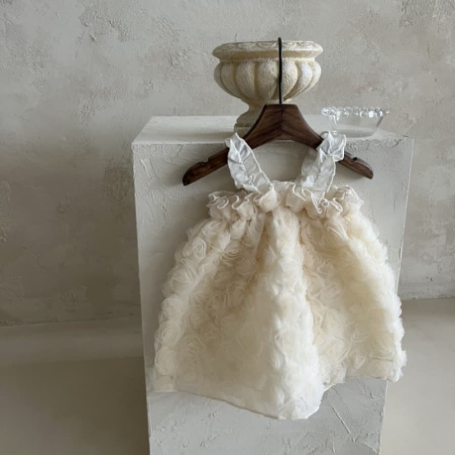 Korean-style Baby & Toddler Girls' Heavy-Duty Rose Princess Dress, Ins 1st Birthday Baby Girl Lace Flower Strap Dress