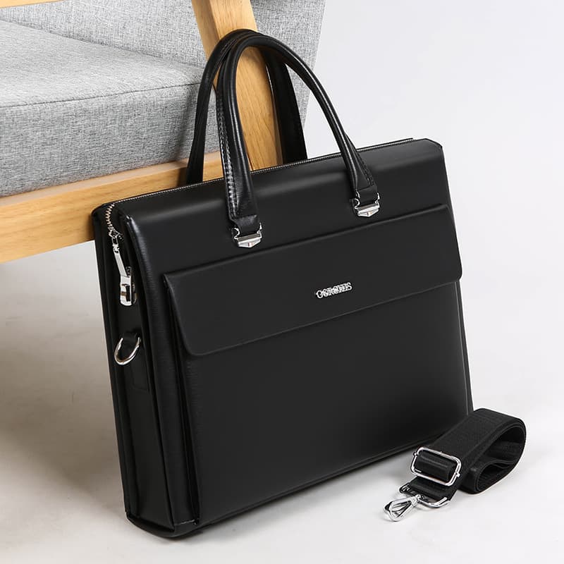 Anti-Theft Large Capacity Business Briefcase Men's Shoulder Crossbody Handbag PU Leather Simple Design Computer Bag for Business Travel