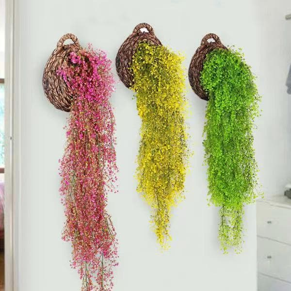 Rattan Living Room Plastic Admiralty Willow Wall Hanging Basket Background Wall Green Leaf Flower Art Rattan Hanging Artificial Flower
