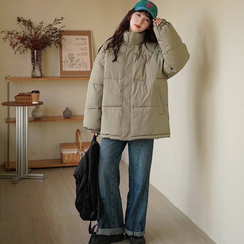 Russian Stand Collar Women's Thick Coat 2024 Winter Korean Style Loose Slimming Solid Color Versatile Puffer Jacket