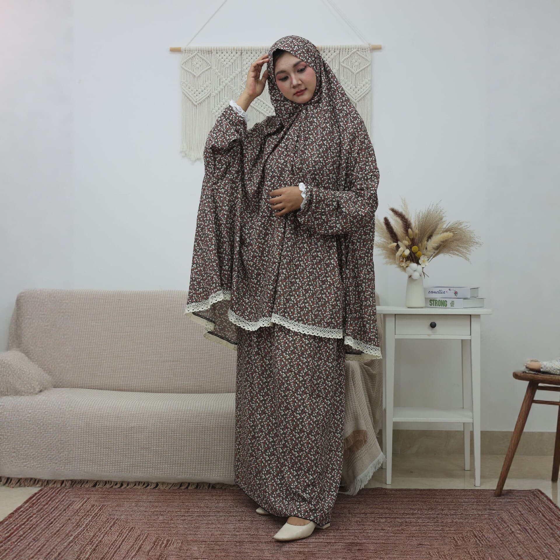 Cross-border plus size women's printed two-piece loose robe and headscarf suit fashionable casual comfortable commuting