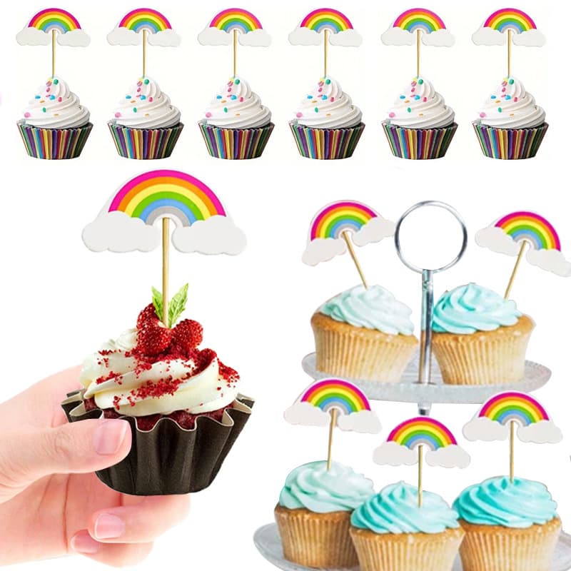Rainbow Cupcake Toppers Rainbow Theme Birthday Party Cake Toppers Rainbow Dessert Decorations Colorful