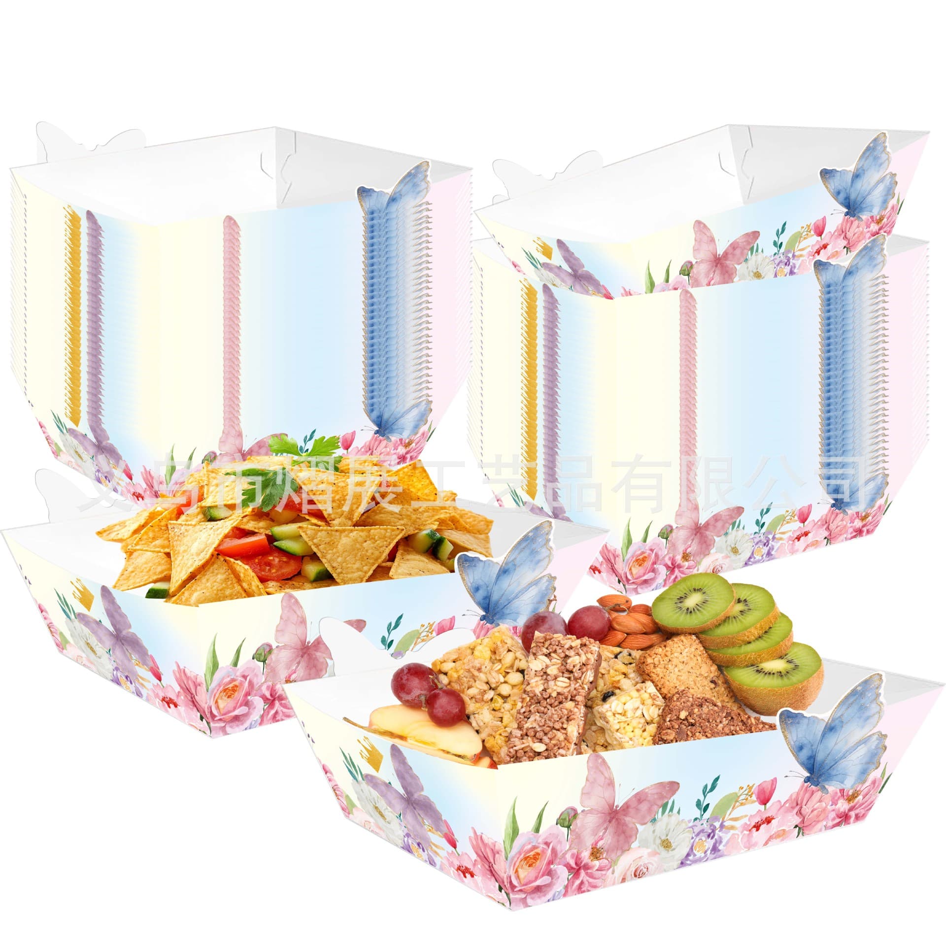 Butterfly Flower Disposable Snack Tray Mermaid Popcorn Paper Box Birthday Party Decoration Box