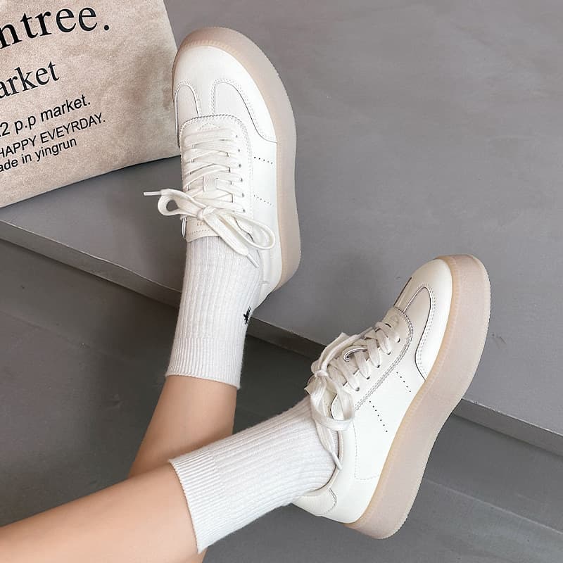 Retro German training shoes, women's platform platform shoes, height-increasing white sneakers, 2025 new style, spring and autumn, niche, versatile, casual sports shoes.